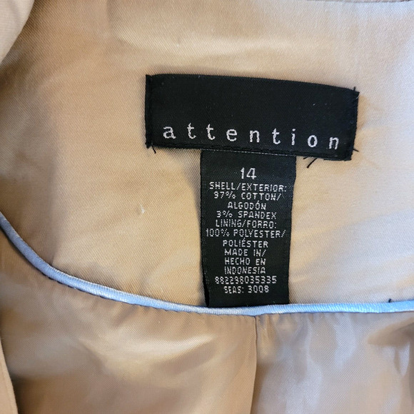 Attention Tan Short Blazer 14 L 1 Button Outside Pockets Lined Preppy Academia - Picture 8 of 9